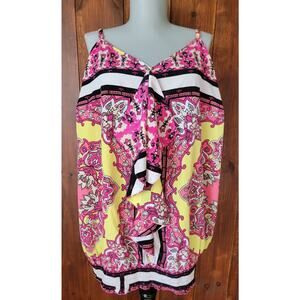 Lane Bryant Women 26/28 Pink Floral Satin Shell Top Adjustable Straps Ruffle🌸
